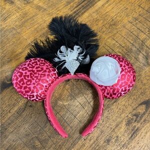 Pink Cheetah Print Disney Ears With Feathers